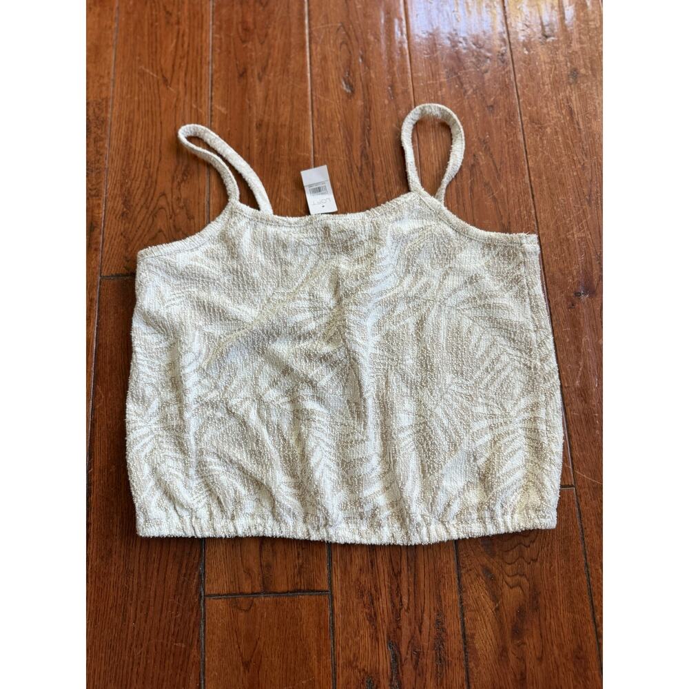 NWT Terry Cloth Tan and White Palm Frond Pattern Beachy Tank Top